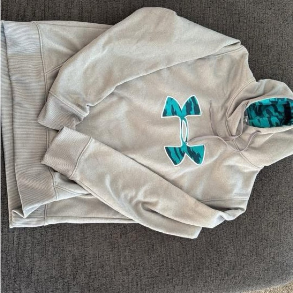 Women’s Under Armour Light Gray Hoodie with Teal Accents